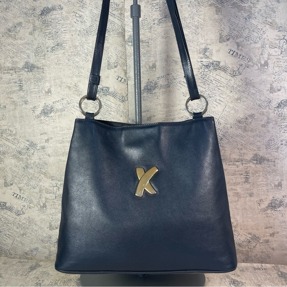 Vintage Paloma Picasso Made in Italy Blue Leather Shoulder Bag Designer Purse
